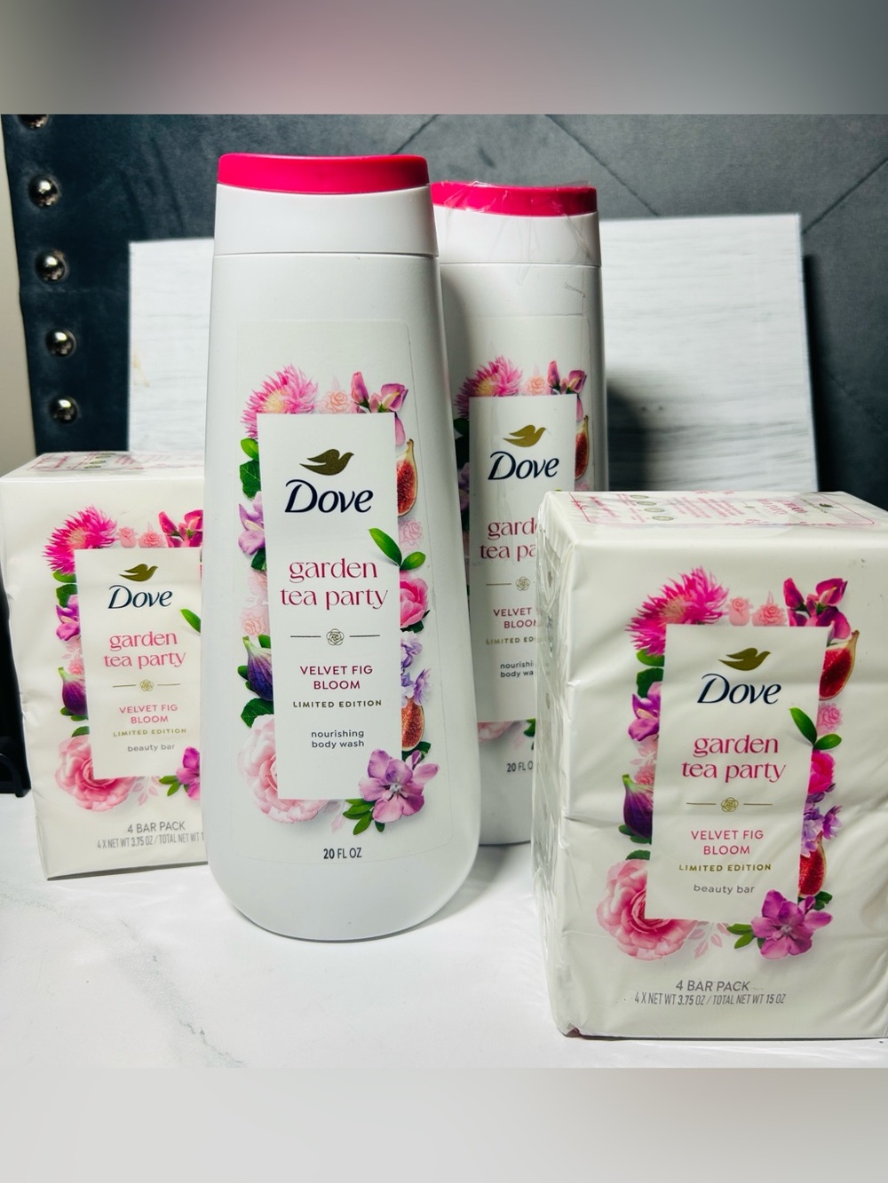 Dove Garden Tea Party 2 Velvet Fig Bloom Body Wash 8 Soap Bars Limited Edition